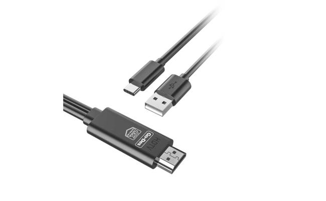 Go-Des GD-HM817 2-in-1 USB-C to HDTV cable designed to connect your USB-C devices to HDMI-compatible displays. It supports 4K UHD resolution - Black